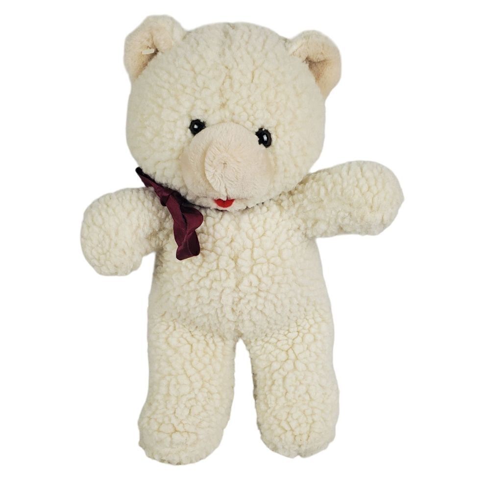 Vintage Etone Teddy Bear Plush 14" Cream Red Tongue Stuffed Animal Korea Lovey